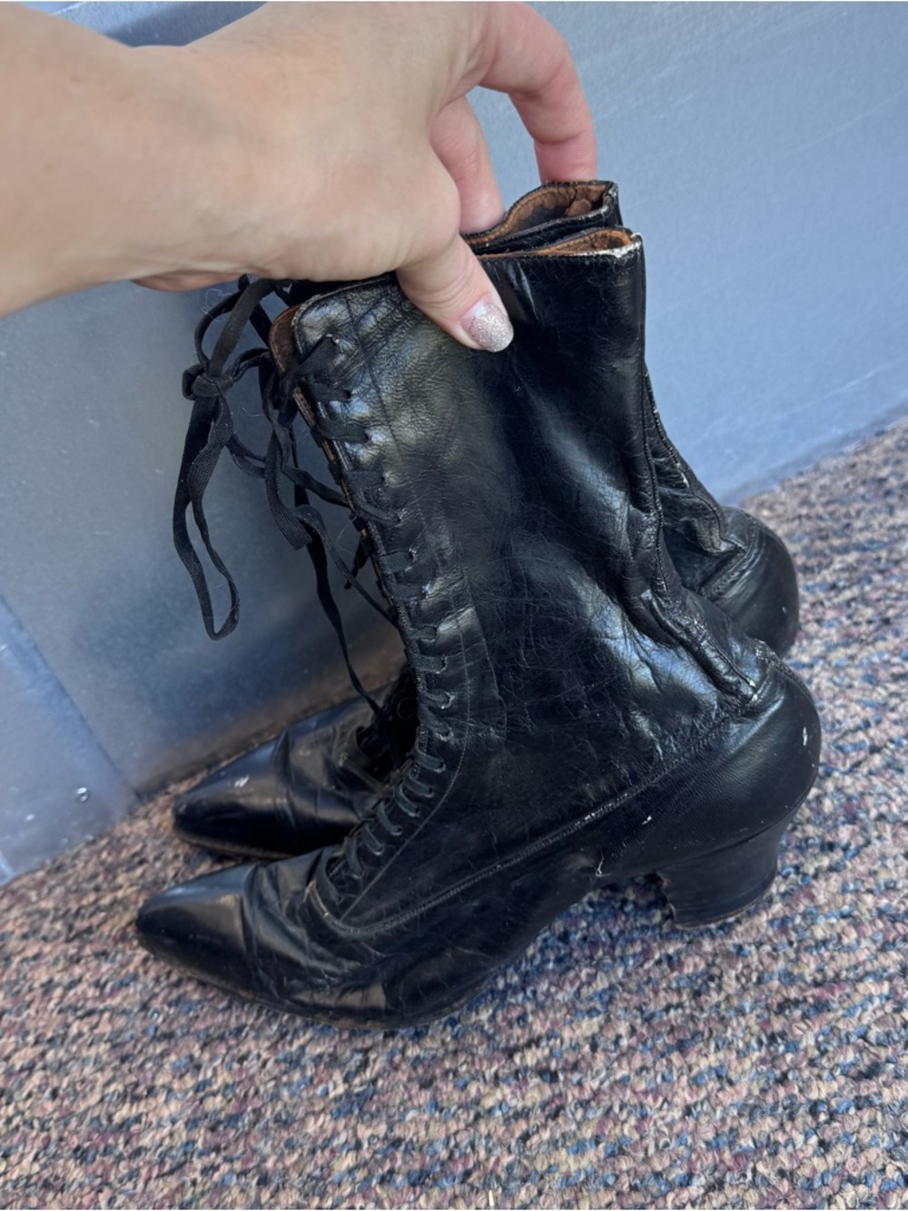 ANTIQUE VICTORIAN LADIES WOMENS LEATHER HIGH TOP LACE UP HIGH HEEL BOOTS SHOES - Picture 3 of 13